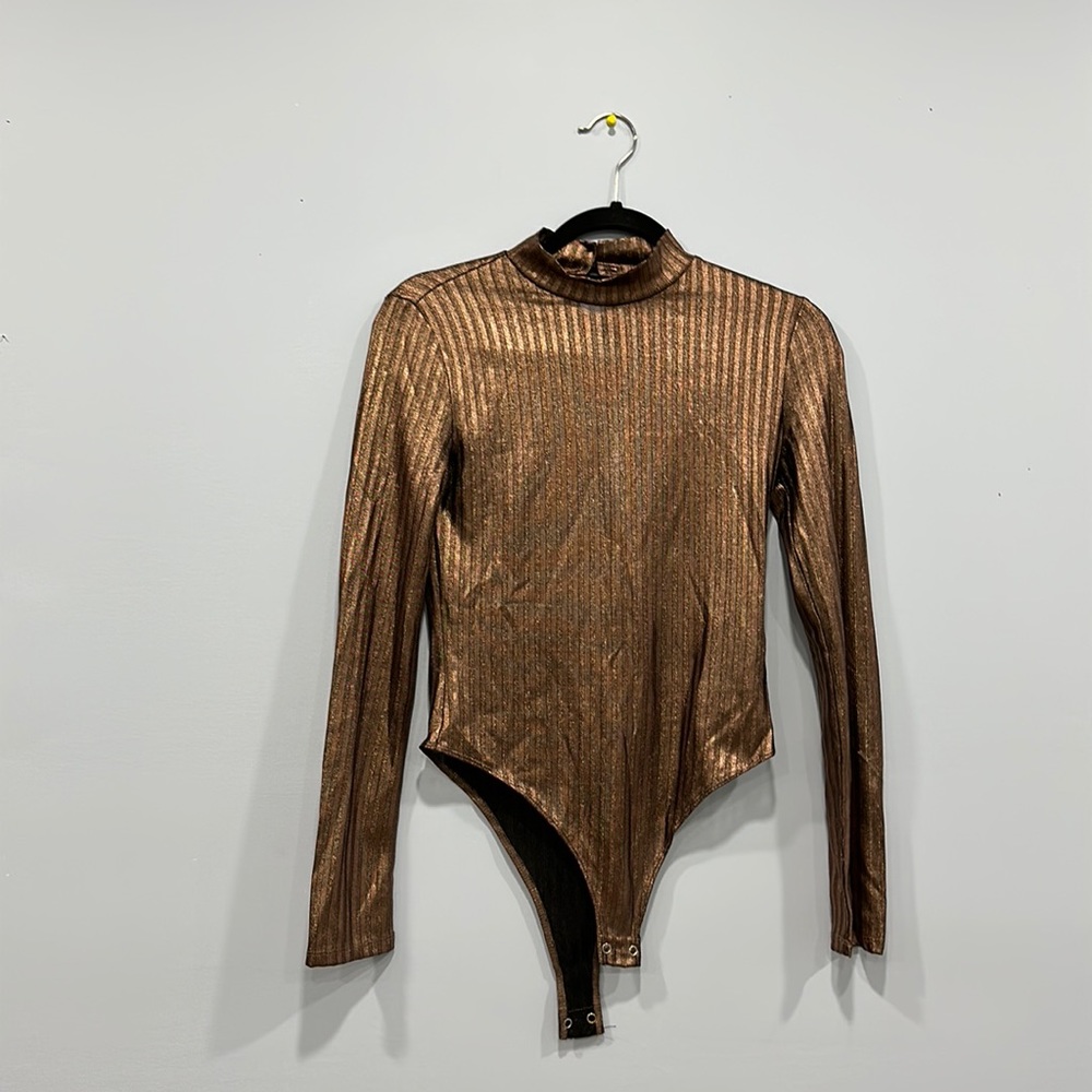 Metallic long sleeve bronze turtle neck bodysuit forever 21